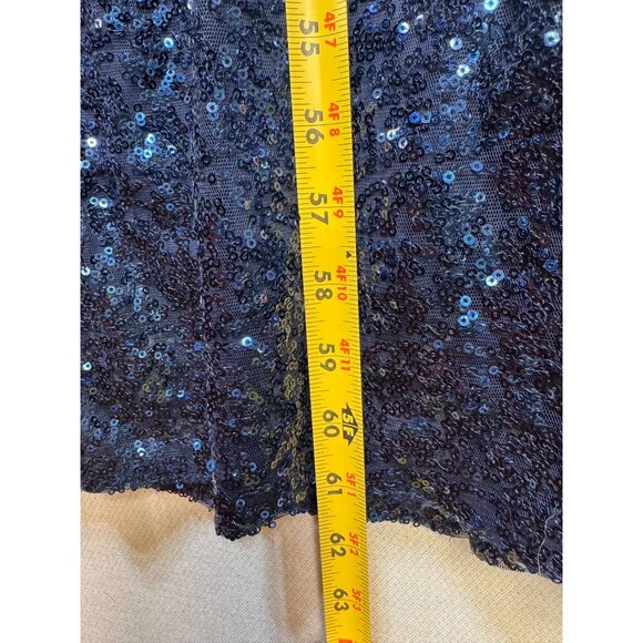 Women's Sequin V Neck Long Bridesmaid Dress Sz 1B Navy Sleeveless - Picture 8 of 13